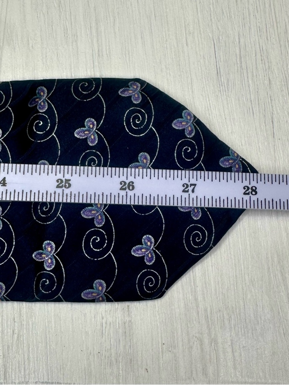 Valentino Cravatte Vintage 90’s Silk Tie Navy Blue Floral Swirl Italy Designer - Picture 7 of 10